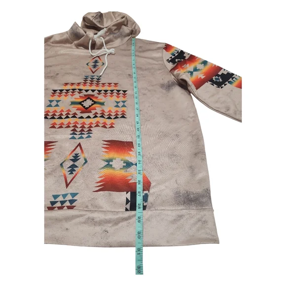 NWOT Men's Southwestern Aztec Native Tribal Geometric Distressed Hoodie Size XXL - Picture 8 of 14